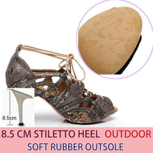 Load image into Gallery viewer, Suede with  Snake Skin Lace Sandals
