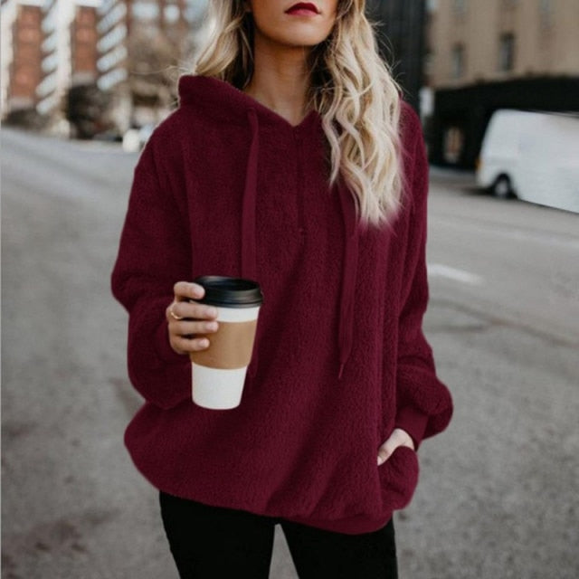 Warm Hooded Pullover Sweatshirt with Pockets