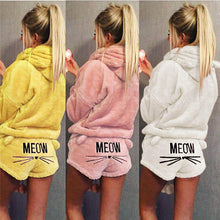 Load image into Gallery viewer, Velour Kitty Cat Hoodie Short Set
