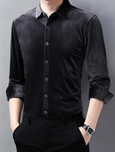 Load image into Gallery viewer, Velour Fitted Button Down Dress Shirt
