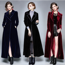 Load image into Gallery viewer, Designer Vintage Notched Collar Velvet Maxi Coat
