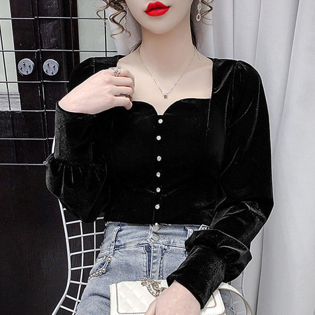 Velvet Sweet Square Collar Blouse