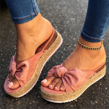 Load image into Gallery viewer, Low Wedged  With Bow Accent Suede Sandals
