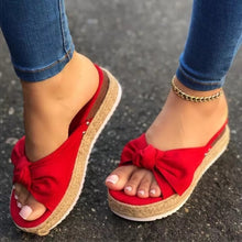 Load image into Gallery viewer, Low Wedged  With Bow Accent Suede Sandals
