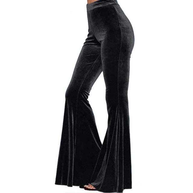 Velvet Flared High Waist Stretchy Trousers