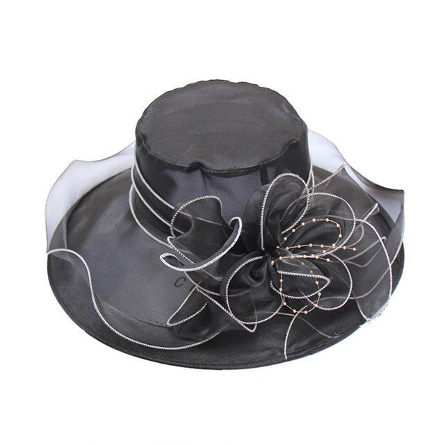 Floral Organza Wide Brim Hat