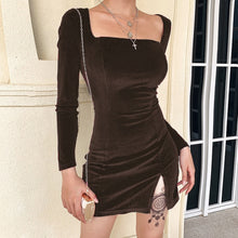 Load image into Gallery viewer, Velour Long Sleeve Dress with Hip Slit
