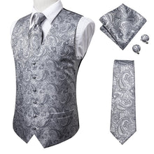 Load image into Gallery viewer, Silk Paisley Vests with Matching Tie, Hanky and Cufflings
