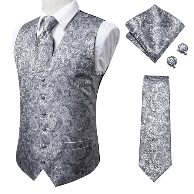 Silk Paisley Vests with Matching Tie, Hanky and Cufflings