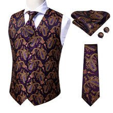 Load image into Gallery viewer, Silk Paisley Vests with Matching Tie, Hanky and Cufflings
