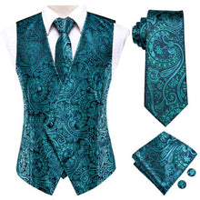 Load image into Gallery viewer, Silk Paisley Vests with Matching Tie, Hanky and Cufflings
