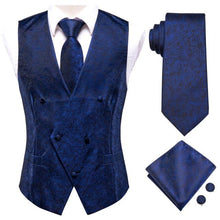 Load image into Gallery viewer, Silk Paisley Vests with Matching Tie, Hanky and Cufflings
