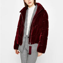 Load image into Gallery viewer, Velvet Thick Solid High Collar Winter Parka
