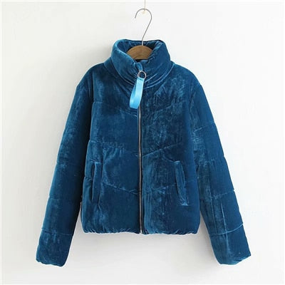 Velvet Thick Solid High Collar Winter Parka