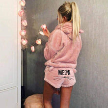 Load image into Gallery viewer, Velour Kitty Cat Hoodie Short Set
