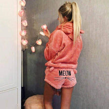 Load image into Gallery viewer, Velour Kitty Cat Hoodie Short Set
