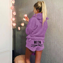 Load image into Gallery viewer, Velour Kitty Cat Hoodie Short Set
