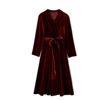 Load image into Gallery viewer, V-Neck Velour Wrap Dress
