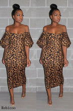 Load image into Gallery viewer, Leopard Print Off the  Shoulder Maxi Dress
