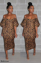 Load image into Gallery viewer, Leopard Print Off the  Shoulder Maxi Dress
