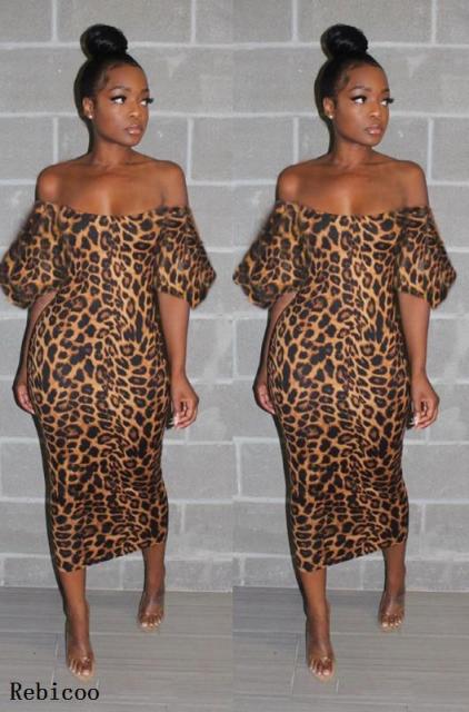 Leopard Print Off the  Shoulder Maxi Dress