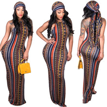 Load image into Gallery viewer, Striped Boho Maxi Dress with Head Band
