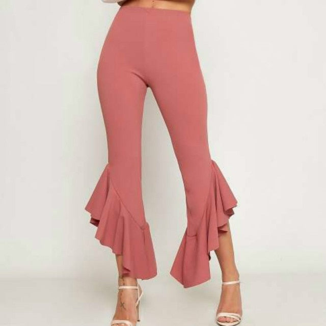 Ruffled Stretchy Palazzo Pants