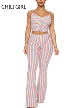 Load image into Gallery viewer, Tie Dye  Backless Spaghetti Strap Ribbed Flare Pants Set
