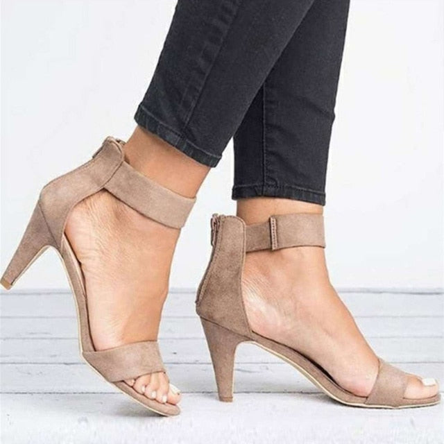 Thin Mid Heel Open Suede  Shoes