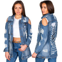 Load image into Gallery viewer, Cut Out Design Ripped Jean Jacket
