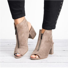 Load image into Gallery viewer, Suede Casual Open Peep Toe Zippered Ankle Boot
