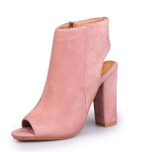 Load image into Gallery viewer, Open Toe  Suede Ankle Boots with a Squared Heel
