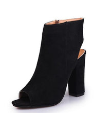 Load image into Gallery viewer, Open Toe  Suede Ankle Boots with a Squared Heel
