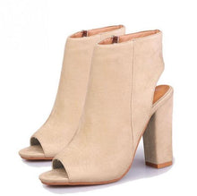 Load image into Gallery viewer, Open Toe  Suede Ankle Boots with a Squared Heel
