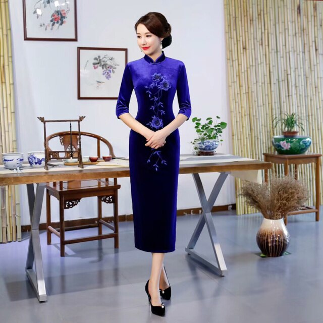 Long Chinese Style Velour Dress