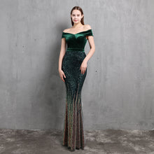 Load image into Gallery viewer, Off Shoulder Elegant Velour Sequin  Dress
