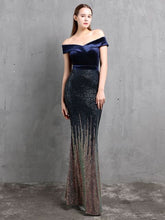 Load image into Gallery viewer, Off Shoulder Elegant Velour Sequin  Dress
