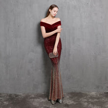 Load image into Gallery viewer, Off Shoulder Elegant Velour Sequin  Dress
