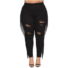 Load image into Gallery viewer, Fringed Ripped Black Stretchy Jeans
