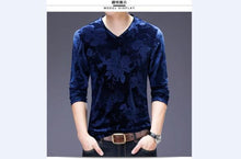 Load image into Gallery viewer, Floral Velvet V-Neck Long Sleeve Shirt
