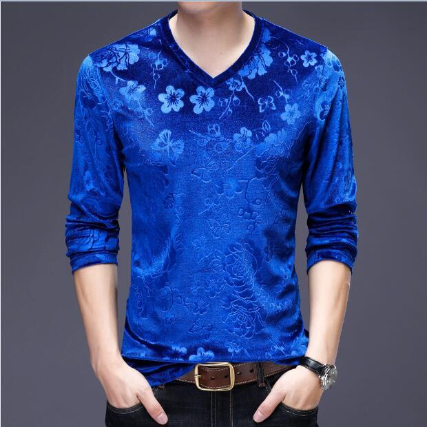 Floral Velvet V-Neck Long Sleeve Shirt