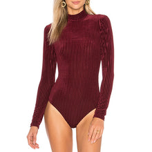 Load image into Gallery viewer, Striped Velour Turtleneck Bodysuit
