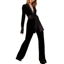 Load image into Gallery viewer, Velvet Deep V Neck 2 pc Suit with Satin Sash
